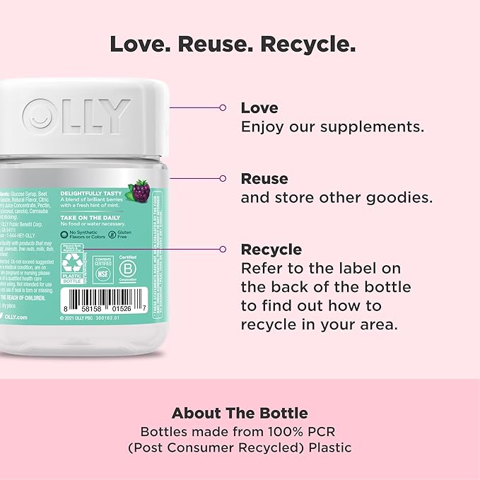 OLLY Flawless Complexion Gummy, Clear and Healthy Skin Support, Vitamins E, A, Zinc, Chewable Supplement, Berry - 50 Count (Pack of 1)