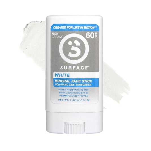 Surface Mineral Sunscreen Face Stick SPF 60, Lightweight Non-Nano Zinc Oxide Formula, Reef Friendly, Broad Spectrum UVA UVB Protection, Water Resistant Sun Care for 80 Minutes, Clear, 0.5oz