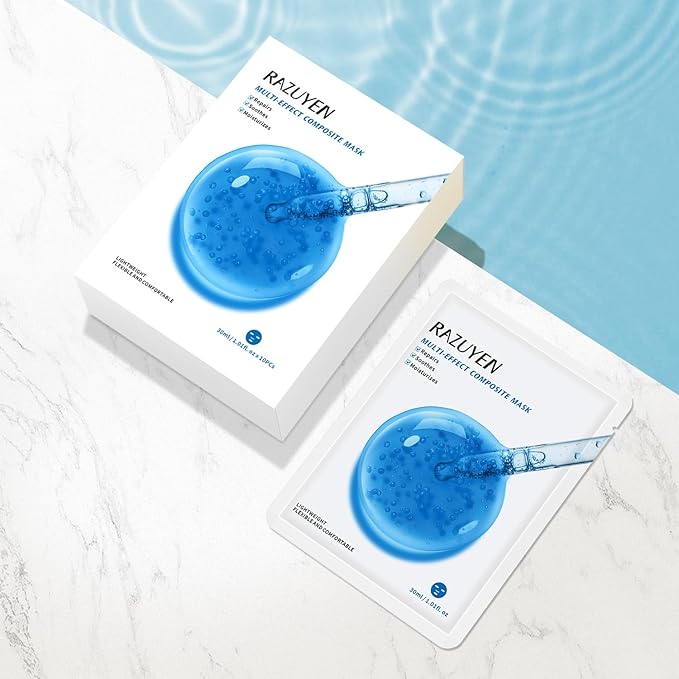 Soothing Face Sheet Mask (10 Sheets), Anti-Aging, Detoxifying & Moisturizing Face Mask for Sensitive Skin with Centella Asiatica, Vitamin B5, Glass Skin Face Mask for after Microneedling