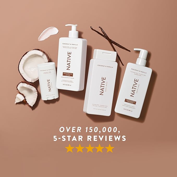 Native Body Lotion Contains Naturally Derived Plant-Based Moisturizers for Women and Men | Restores Dry Skin, Coconut & Vanilla, 16.5 fl oz