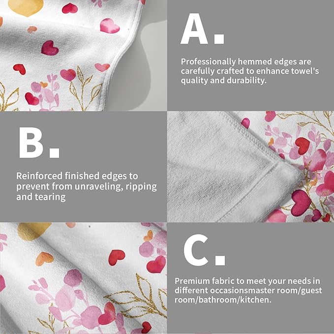 Giwawa Pink Heart Hand Towels Set of 2 Romantic Love Soft Absorbent Decorative Hand Bath Towels Kitchen Dish Towels for Bathroom Sports Yoga Home