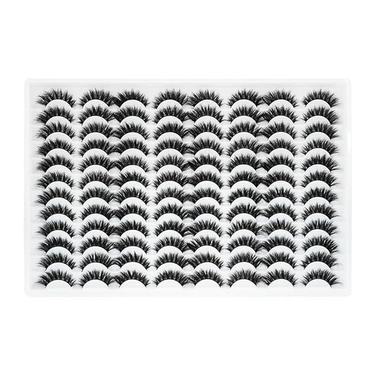 False Eyelashes 48 Pairs Faux Mink Lashes 14mm Wispy Lashes 3D Fluffy Cat Eye Lashes Pack Bulk Wholesale Strip Lashes(style 48-036)