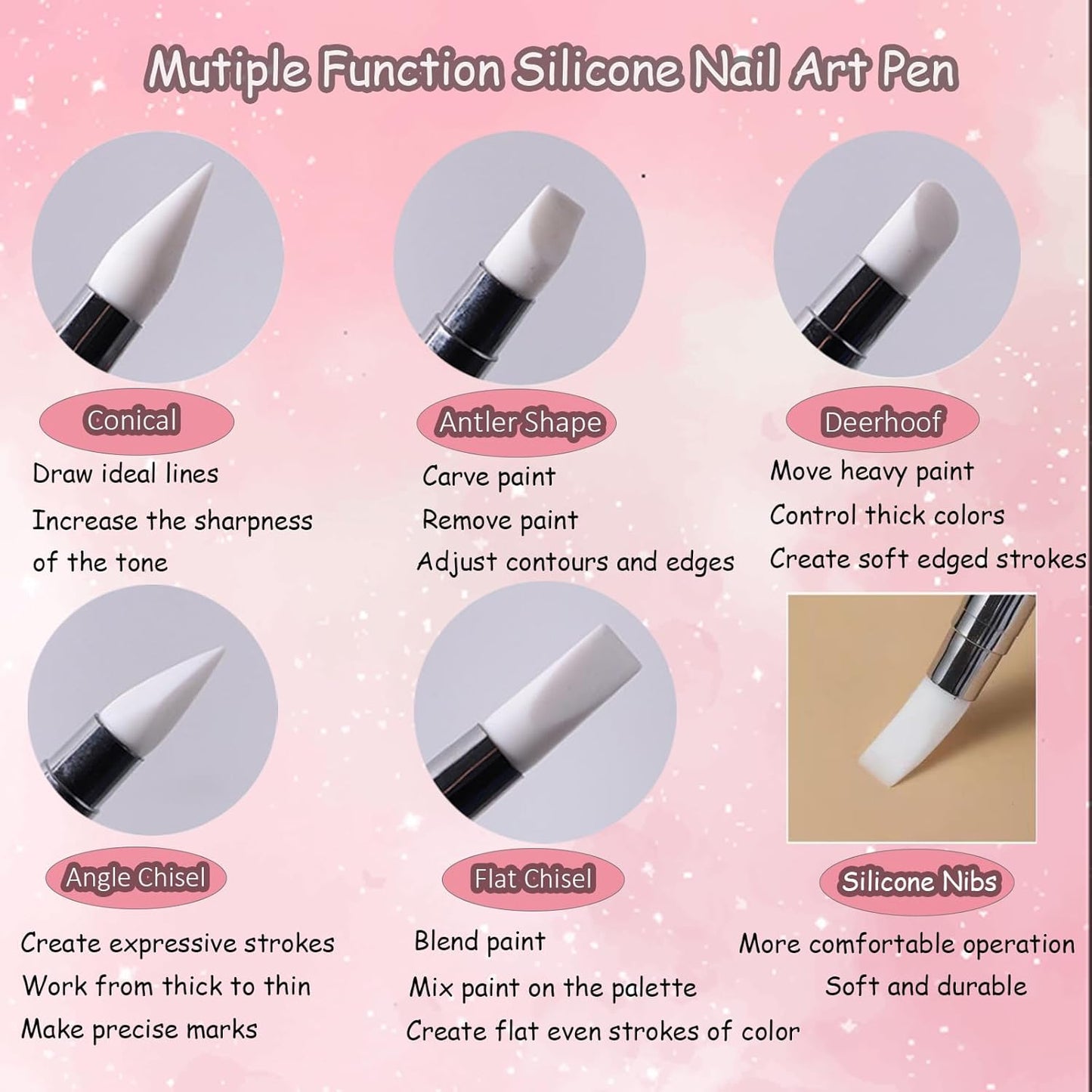 11Pcs Nail Art Brush Set, Dual Tipped Silicone Nail Tools, Nail Art Sculpture Pen, Crystal Handle Liner Brushes, Acrylic & Gel Nail Brush, Dotting Pens for Home and Professional Nail Salon