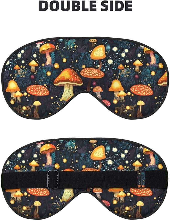 Sleep Eye Mask Mushroom Forest with Lights Sleep Mask for Women Men Comfortable Eye Mask with Adjustable Strap Soft Eye Cover Blindfold for Travel Yoga Nap Shift Work