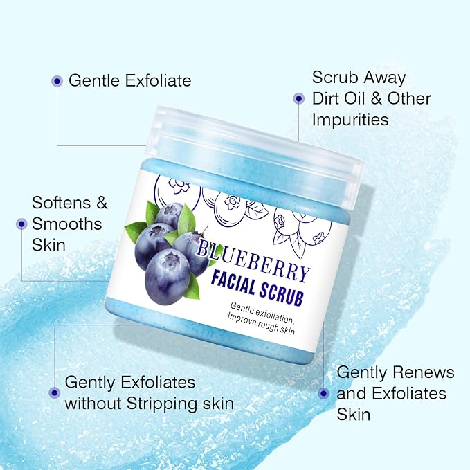 Facial Scrub, Blueberry Facial Scrub & Face Exfoliator, Facial Exfoliating Scrub Anti Aging, Oil Control, Deeping Cleansing Face Wash Cleanser Facial Scrubs for Women