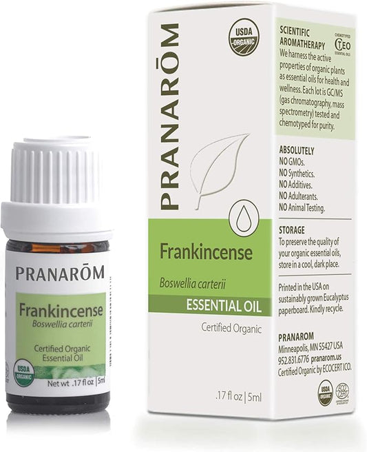 Pranarom USDA Certified Organic Frankincense Essential Oil (5ml), 100% Pure Undiluted Therapeutic Grade from Somalia for Aromatherapy, Diffuser, Skincare, Relaxation, Meditation