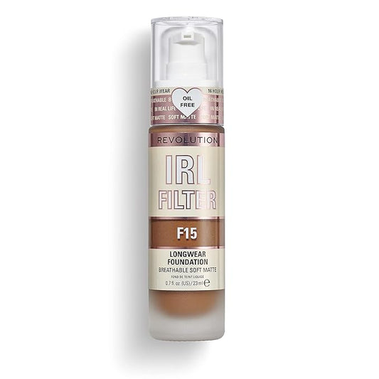 Revolution Beauty, IRL Filter Longwear Foundation, Soft & Breathable Formula, Medium to Full Coverage, Matte Finish, F15, 0.7 Fl. Oz
