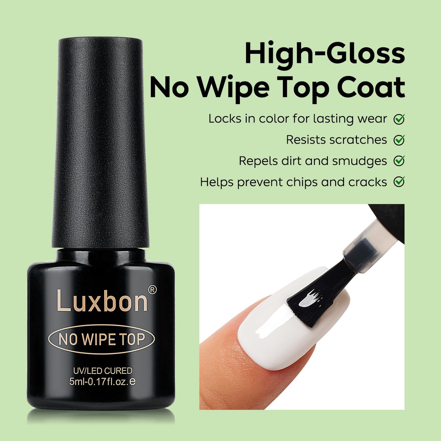 Luxbon 6 Pcs 5ml No Wipe Gel Top Coat and Base Coat Set - Cuticle Oil, Nail Primer Dehydrator, Matte Top Coat, Long Lasting, Shine Finish, UV LED Nail Lamp Soak Off Gel Base Top Coat Manicure