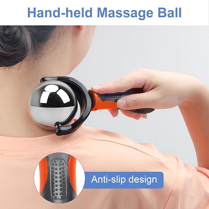 Cold Massage Roller Ball, Cold Therapy Relief, Portable Fitness Ice Roller Ball with Handle, Great Tool for Back/Neck Pain (Orange)