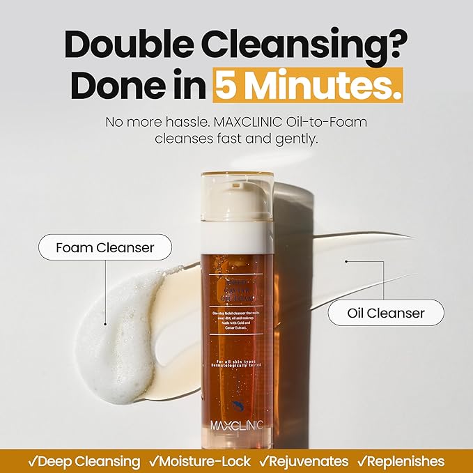 [K-Beauty] Gold Caviar Oil to Foam - All-in-One Korean Face Wash OilBased Foaming Facial Cleanser - Age-Defying, Moisturizing & Skin Firming Makeup Deep Cleansing Oil for Sagging Skin (3.88 fl oz)