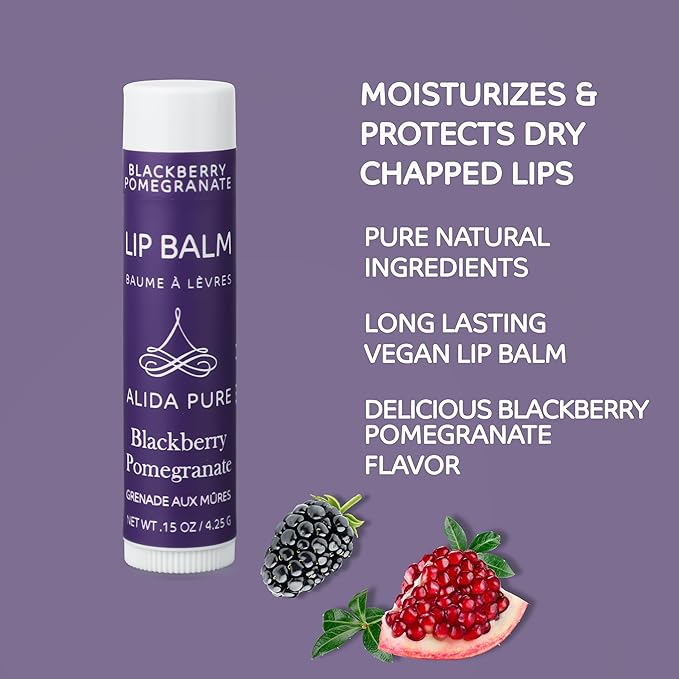 Blackberry Pomegranate Lip Balm Collection, Vegan Lip Balm Set, Beeswax Free, with Avocado Oil, Organic Jojoba Oil, and Vitamin E, Natural Moisturizer for Dry, Chapped Lips, 3 Tube Set