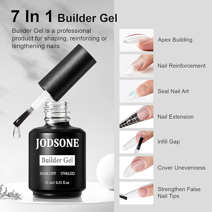 JODSONE 4 Bottles of 15ML Nail Primer Base Coat Top Coat and Builder Gel Which Helps Better Fit the Gel Polish