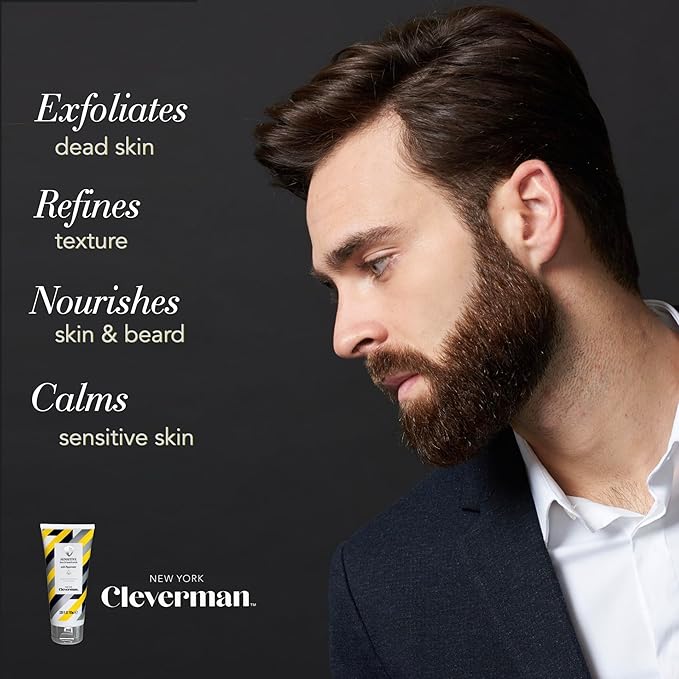 Cleverman Sensitive Face and Beard Scrub for Men, 100ml, Peppermint-Infused Exfoliating Facial Cleanser