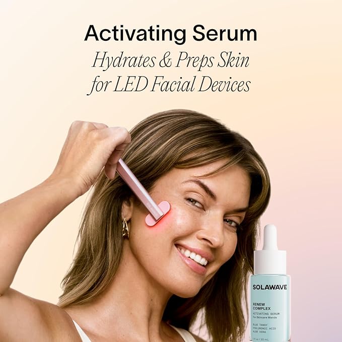 Solawave Renew Complex Red Light Therapy Activation Serum for Face & Neck | Pairs with LED Facial Wand Device | Hydrates & Plumps the Skin | Blue Tansy, Aloe Vera, Hyaluronic Acid (2 Pack - 1 Oz)