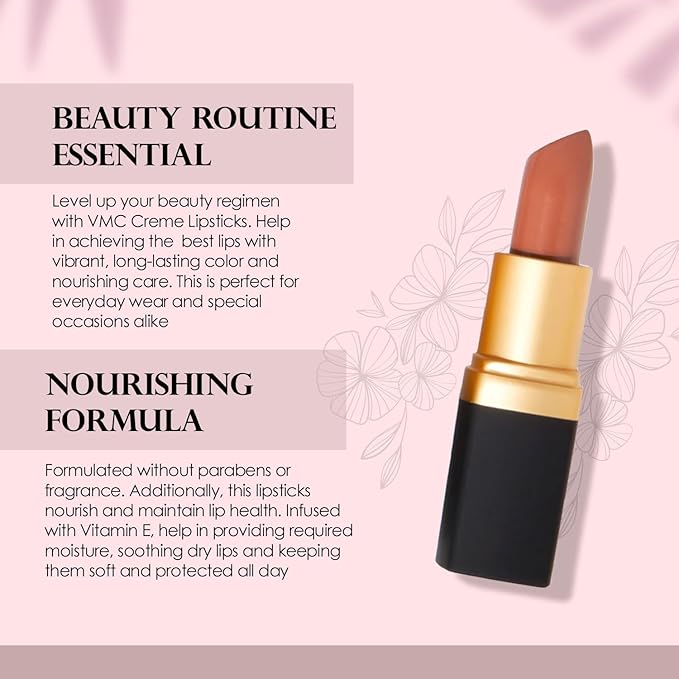 Vera Moore Creme Lipstick, Long Lasting, Lightweight, Moisturizing Opaque Color with Staying Power, Fragrance, and Paraben Free Cosmetics Soft Lipstick (Tasty)
