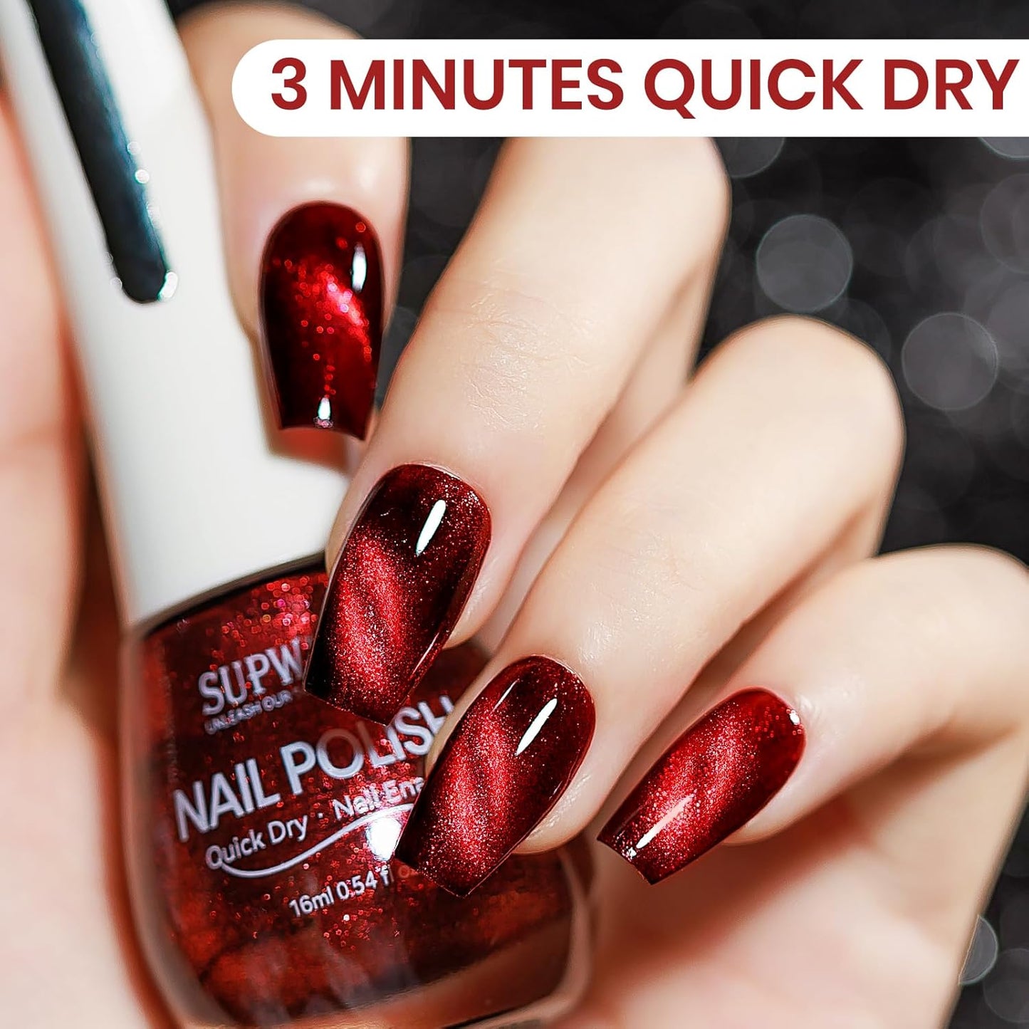 Red Magnetic Nail Polish Non Gel, Cat Eye Nail Polish Quick Dry Lacquer Manicure Gift For Women Girls 16ml/0.54 oz