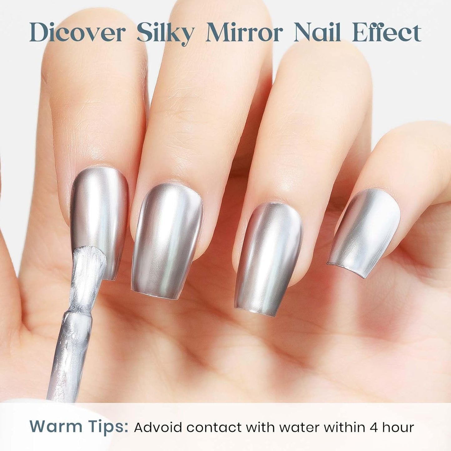 MIZHSE Silver Mirror Nail Polish, Quick Dry Metallic Nail Polish, Air Dry Fast Chrome Nail Lacquer Bright Color Oil-based Nail Art Manicure Home DIY