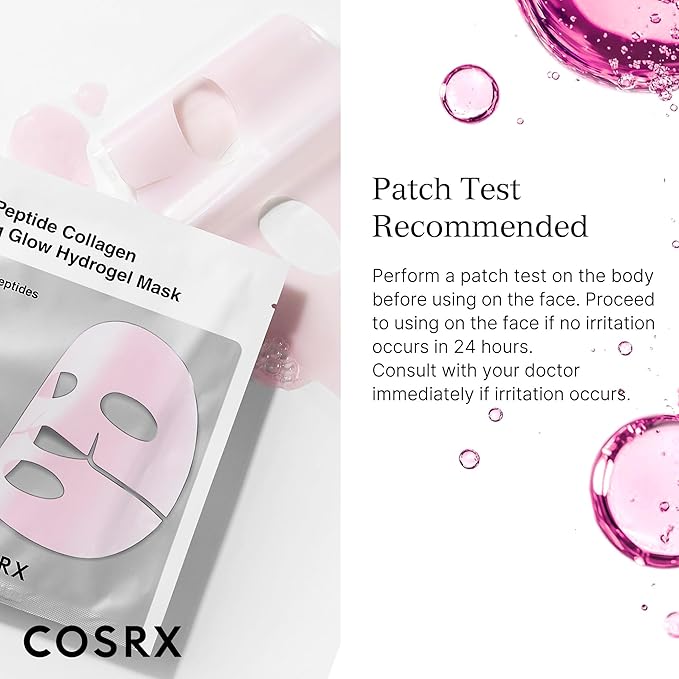 COSRX The Peptide Collagen Lifting Glow Hydrogel Face Masks Skincare 3 EA, Collagen Face Mask, Travel Essentials, Overnight Face Mask, Korean SkinCare