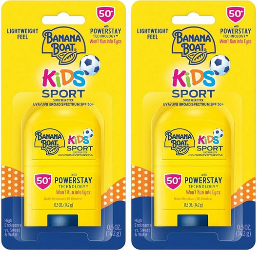 Banana Boat Kids Sport Sunscreen Stick SPF 50, 0.5oz | Travel Size Sunscreen, Childrens Sunscreen, Kids Sunblock, Oxybenzone Free Sunscreen for Kids, Mini Sunscreen SPF 50, 0.5oz (Pack of 2)