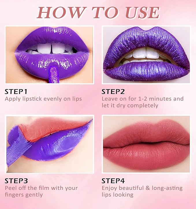 Peel Off Lip Stain -Lip Stain Peel Off Masque - Long Lasting, Waterproof and Transfer Proof Nude Lip Tint, Matte Finish Peel Off Makeup (04 First Kiss Stain)