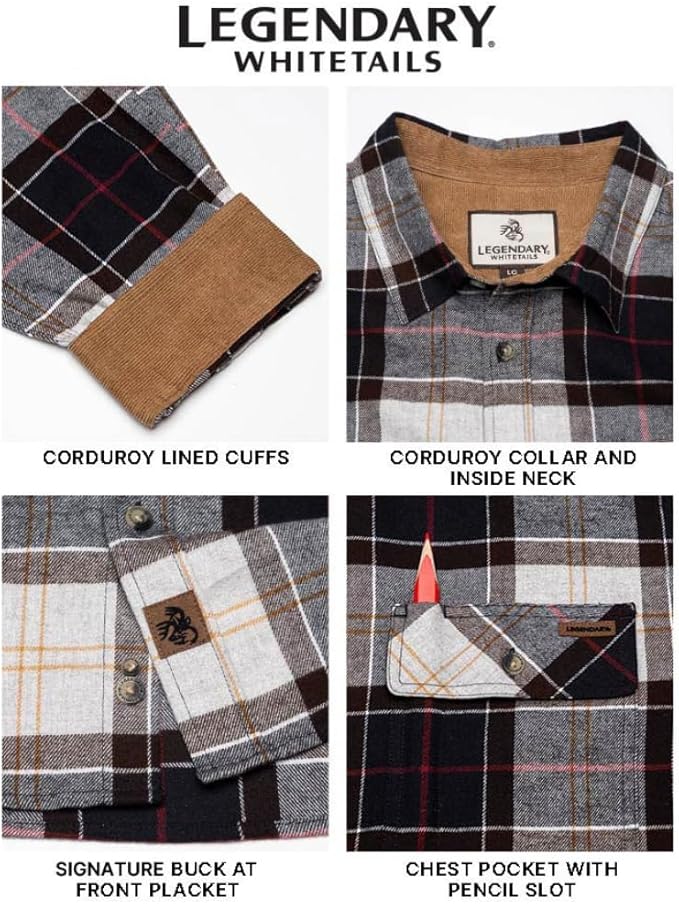Legendary Whitetails Men's Flannel Shirt Long Sleeve Button Down 100% Cotton