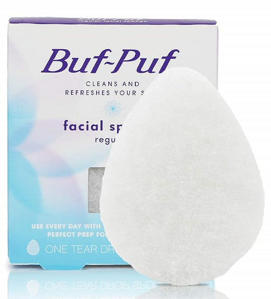 Buf-Puf Regular Facial Sponge, Dermatologist Developed, Removes Deep Down Dirt & Makeup that Causes Breakouts and Blackheads, Reusable, Exfoliating, White, 1 Count