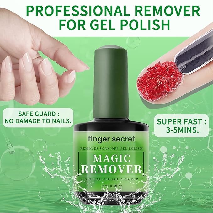 Gel Nail Polish Remover Kit, Fast Efficient Gel Polish Remover for Tough Gel, No Damage to nails Remove Soak Off Nail Gel Polish Portable Magic remover 2 Pack -0.5oz