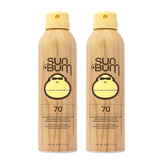 Sun Bum Original SPF 70 Sunscreen Body Spray - Broad Spectrum Moisturizing Sunscreen with Vitamin E - Hawaii 104 Act Compliant (Made without Octinoxate & Oxybenzone) - 6 oz (Pack of 2)