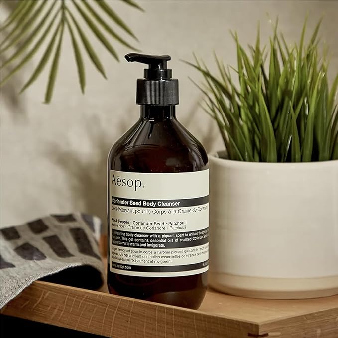 Aesop Coriander Seed Body Cleanser | Refreshing & Invigorating | Spicy, Woody, Warm | 16.9 oz / 500mL + Eleos Nourishing Body Cleanser Sample