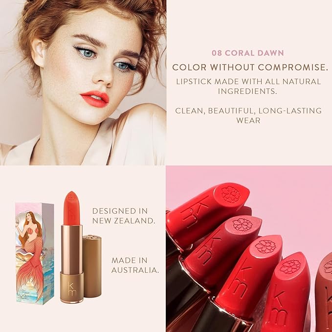 Karen Murrell - Natural Lip Stick 08 Coral Dawn - Red Lipstick - Matte Finish, 100% Natural Ingredients, Moisturizes & Hydrates Lips - Paraben & Cruelty Free