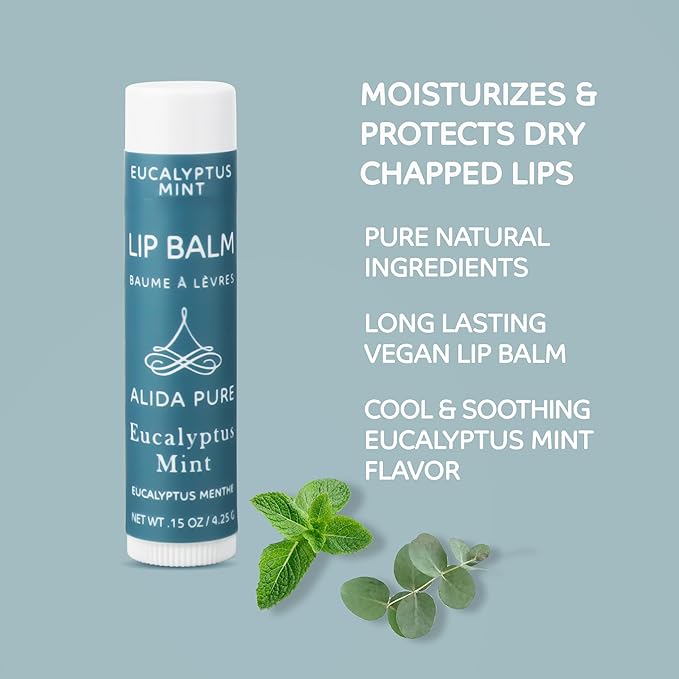 Eucalyptus Mint Lip Balm Collection, Vegan Lip Balm Set, Beeswax Free, with Avocado Oil, Organic Jojoba Oil, and Vitamin E, Natural Moisturizer for Dry, Chapped Lips, 3 Tube Set