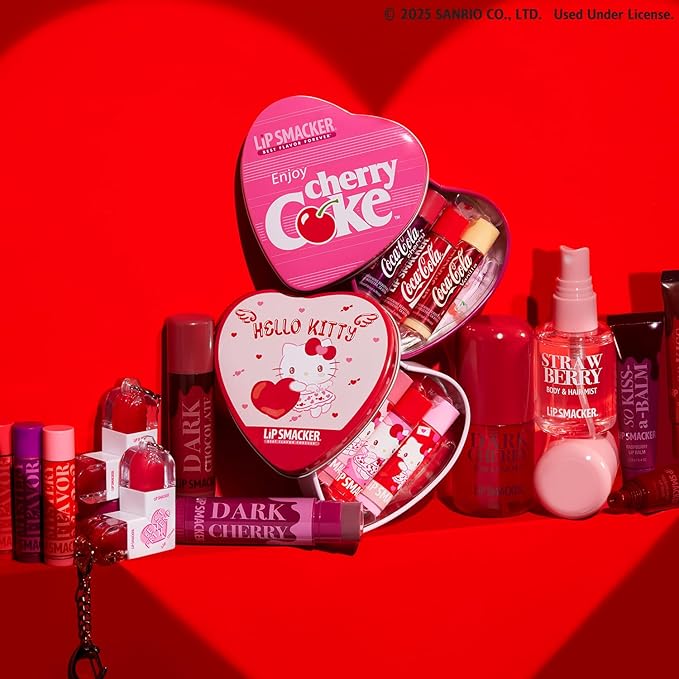 Lip Smacker Heart Tin Lip Balm Trio, Sweet & Fruity Flavors, Moisturizing & Hydrating Lip Care, Sheer Glossy Finish, Fun & Collectible Gift Set for All Ages - Hello Kitty