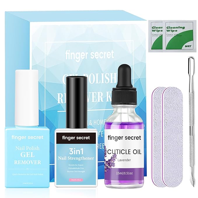 Gel Nail Polish Remover Kit: Nail Care with Nail Polish Remover, Cuticle Oil, 3-In-1 Nail Strengthener and Professional Tools Kit for Nail Growth and Nail Health,Enhance Nail Care