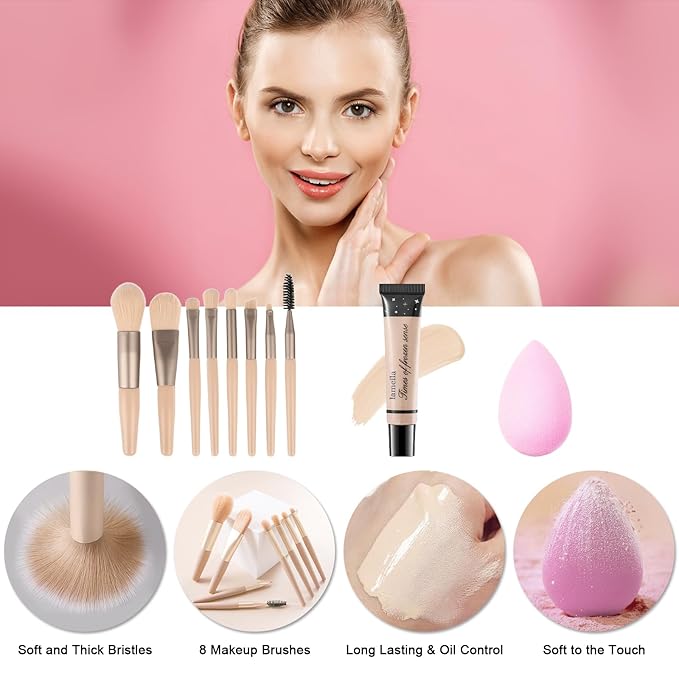 Makeup Kit for Teens Girls, Makeup Present Set for Women, Makeup Full Kit for Beginners, Mini Makeup Bundle Include 7 Pink colors Matte & Shimmer Pigmented Eyeshadow Palette, Eyebrow Powder