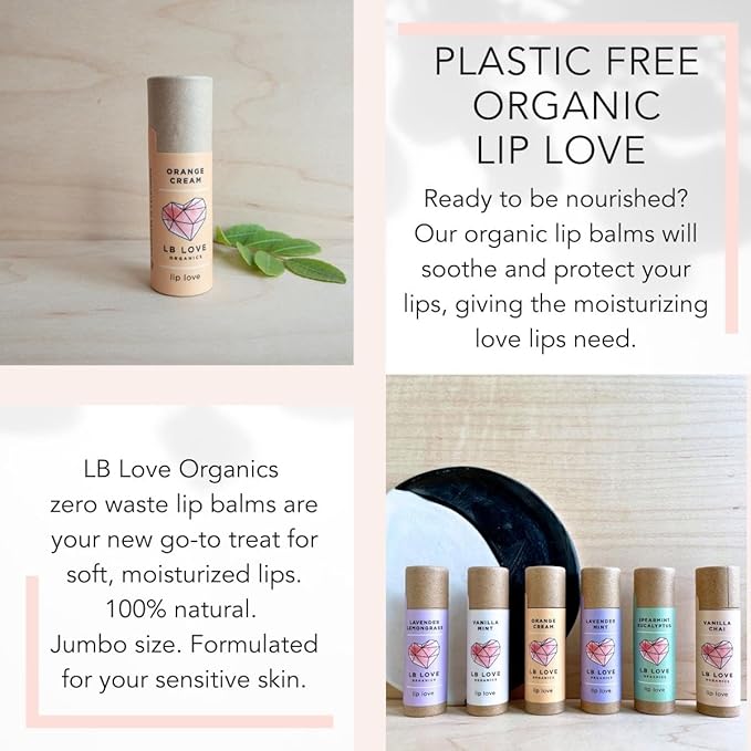 Plastic Free Lip Love | Jumbo Organic Lip Balm | Organic Beeswax and Plant Based | Zero Waste Natural Lip Balm (Lavender Mint)