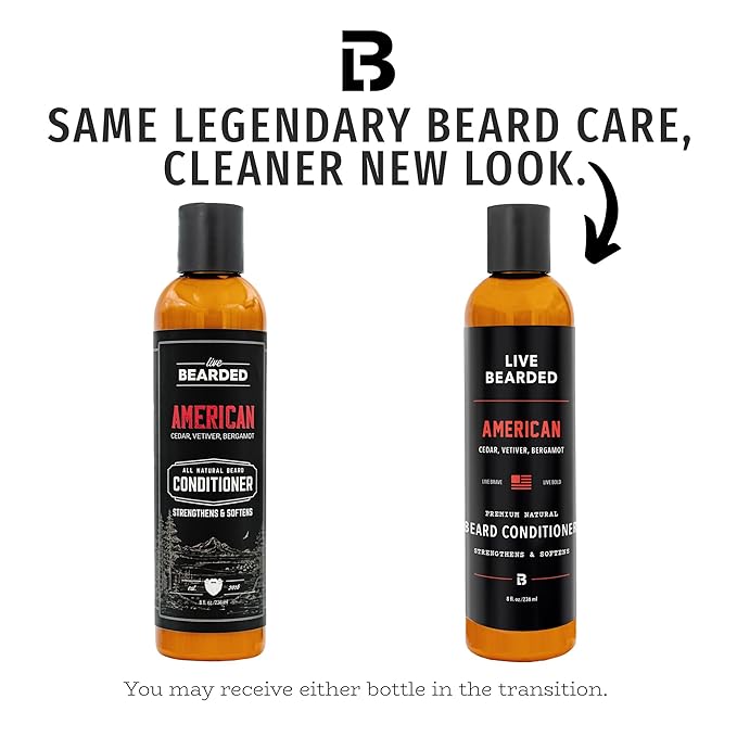 Live Bearded Beard Conditioner, 8 fl oz - Strengthens and Softens Facial Hair - Made in the USA - All-Natural Ingredients with Biotin, Caffeine | American Scent - Cedar, Vetiver, Bergamot