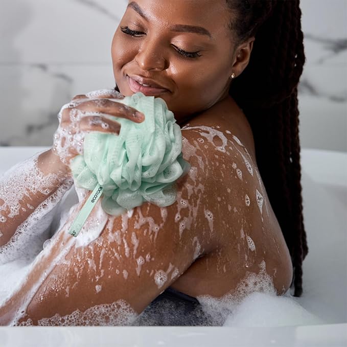 EcoTools Dry Body Brush for Circulation, Dead Skin Removal + Green Delicate EcoPouf Made with Recycled Netting for Cleansing & Exfoliating Sensitive Skin, Self-Care Gifts