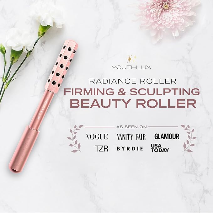 Radiance Roller - Germanium Stone Uplifting Face Beauty Massage Tool/Roller/Wand for Skin Tightening, De-Puffing, Sculpt/Lift, Anti-Aging | Uplift Face Roller, Facial Roller (Rose Gold)