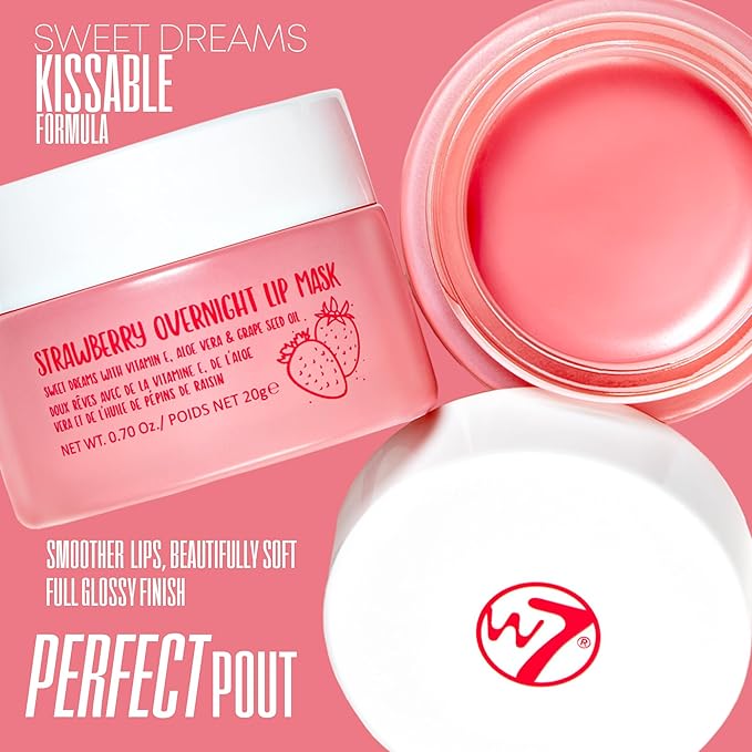 W7 Super Sweet Dreams Strawberry Lip Mask - Vitamin E, Aloe Vera and Grape Seed Oil - For Hydrated, Full Looking & Irresistible Lips - 0.67 Fl Oz