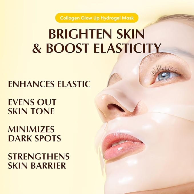 EQQUALBERRY Collagen Glow Up Mask - Niacinamide & Low Molecular Collagen for Brightening and Radiance Boosting | Korean Collagen Face Mask for Glass Skin, 4 Sheets, 1.01 OZ.