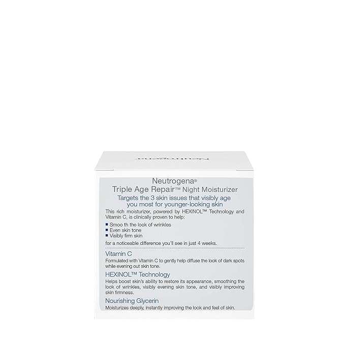 Neutrogena Triple Age Repair Night Cream, 1.7oz Jar, Anti-Aging Face Cream, Face Moisturizer For Women & Men, Hydrating Night Face Moisturizer for Even Skin Tone & Firming, Vitamin C