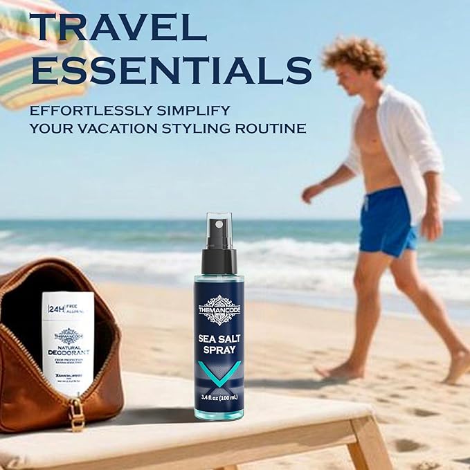 Sea Salt Spray for Men, Travel Essentials, Beach Vacation Essentials, Travel Size Beachy Hair Texturizing Hairspray, Surf Spray Adds Instant Volume, Men Gift Ideas, 3.38 fl oz