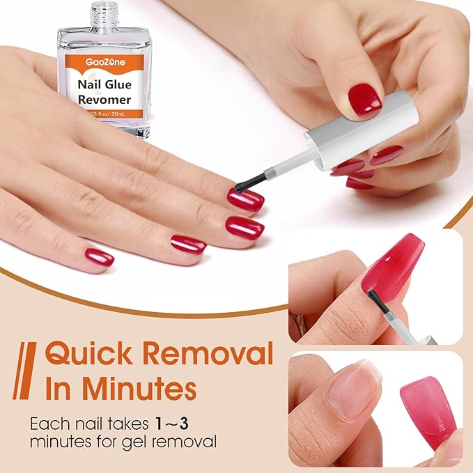 Gel Nail Glue Remover for Nails - Press On Nail Remover Easy Removal Debonder for Glue on Nail Tips, Remove for Fake Nails Tips Solid Glue, 2Pack, 1.35 fl oz/ 40 ml