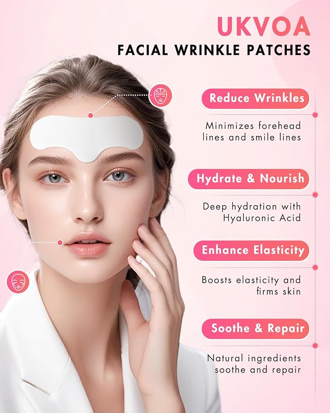 Forehead Wrinkle Patches & Smile Line Patches, Overnight Facial Wrinkle Treatment with Hyaluronic Acid, Aloe, Collagen & Vitamin E to Lift Smile Lines for Women 72pcs