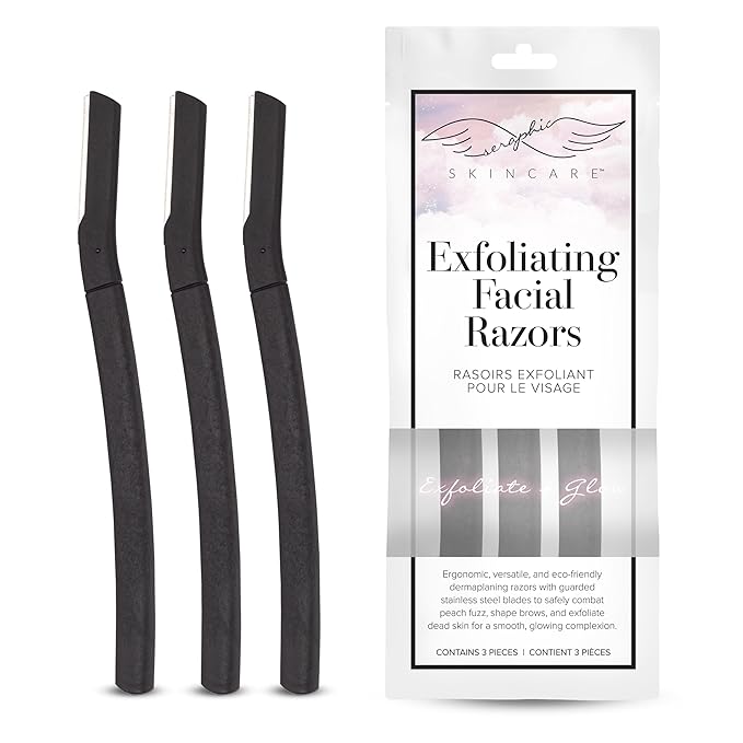 Seraphic Skincare Exfoliating Facial Razors Blades (3pc) – For Eyebrows, Peach Fuzz & Exfoliation – Dermaplane Face Razor for Women Face – Wheat Straw Handle & Swedish Stainless Steel Blades