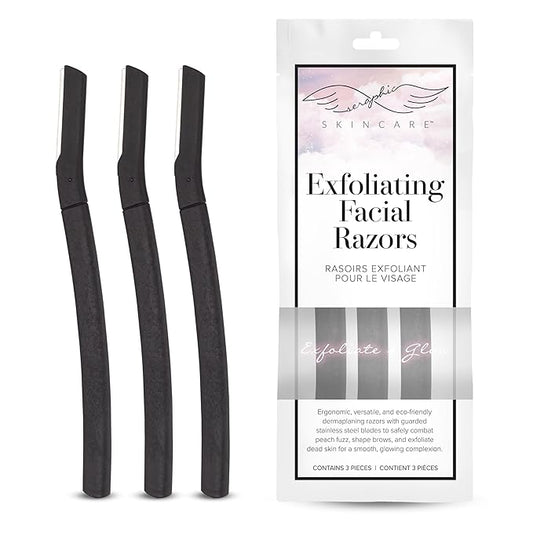 Seraphic Skincare Exfoliating Facial Razors Blades (3pc) – For Eyebrows, Peach Fuzz & Exfoliation – Dermaplane Face Razor for Women Face – Wheat Straw Handle & Swedish Stainless Steel Blades