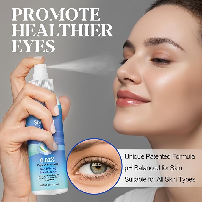 Stye Eye Drops, Relief Spray for Styes, Chalazions & Redness, Eye Serum with 0.02% Hypochlorous Acid, Gentle Formula and Quickly Soothing, 3.4 Fl. Oz (1 PC)