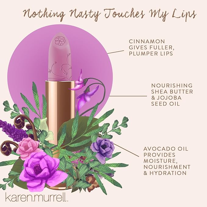 Karen Murrell - Natural Lip Stick - Lipstick 36 Lilac Aurora - Lilac Lipstick - Matte Finish, 100% Natural Ingredients, Moisturizes & Hydrates Lips - Paraben & Cruelty Free