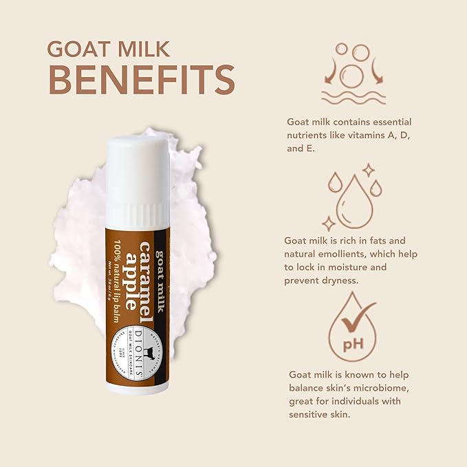 Dionis Goat Milk Skincare Caramel Apple Fall Lip Balm Gift Set - Beeswax, Shea Butter & Coconut Oil Lip Care Products Made in The USA - Cruelty Free Lip Moisturizer For Chapped Lips, 0.28oz 3 Pack