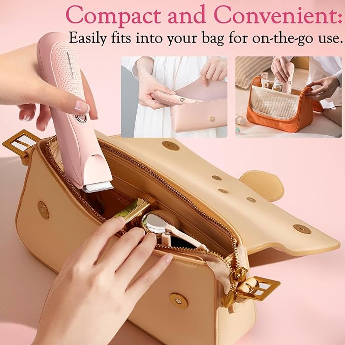 Riokko Bikini Trimmer for Women with LED Light and IPX7 Waterproof Dual Charging, Skin-Safe Cordless Pubic Hair Shaver with Battery Indicator